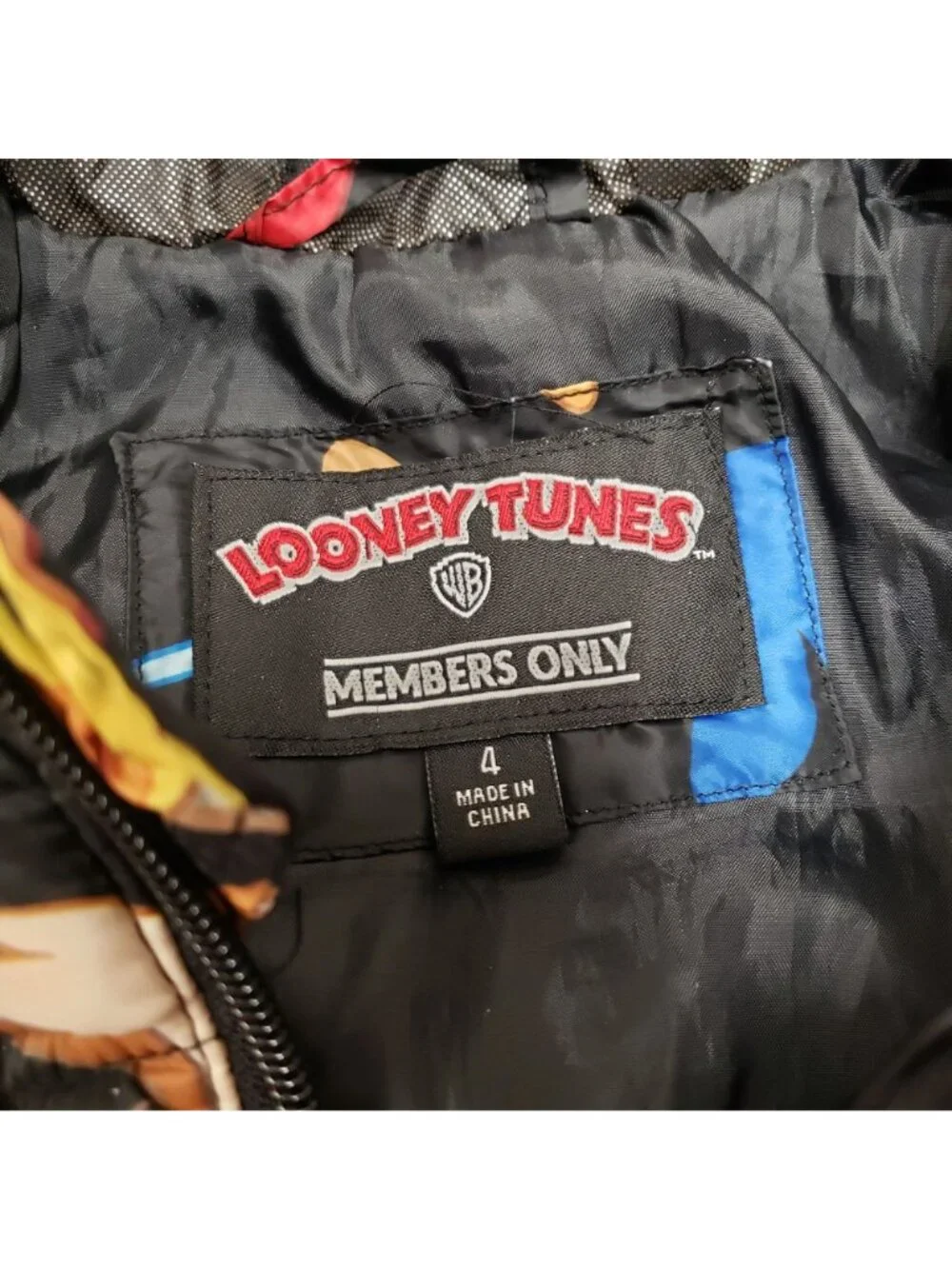 Looney Tunes Members Only Hooded Puffer Jacket Kids Size 4 Bugs Bunny Cartoon